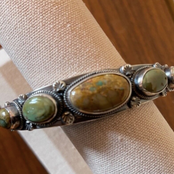 Unique Becenti Royston Turquoise Cuff Bracelet 925 Sterling Silver Signed!